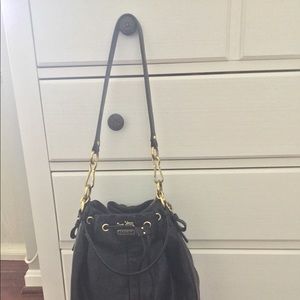 Authentic Coach Black Leather Drawstring Bag